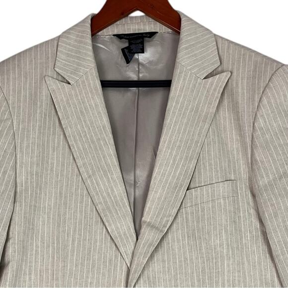 Linen Blend Blazer Mens 40R Pinstripe Beige White Woven in Italy Claiborne - Picture 2 of 13